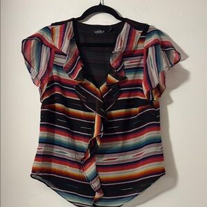 Ralph Lauren Black and Pink Flutter Sleeve Blouse